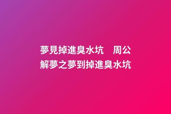 夢見掉進臭水坑　周公解夢之夢到掉進臭水坑